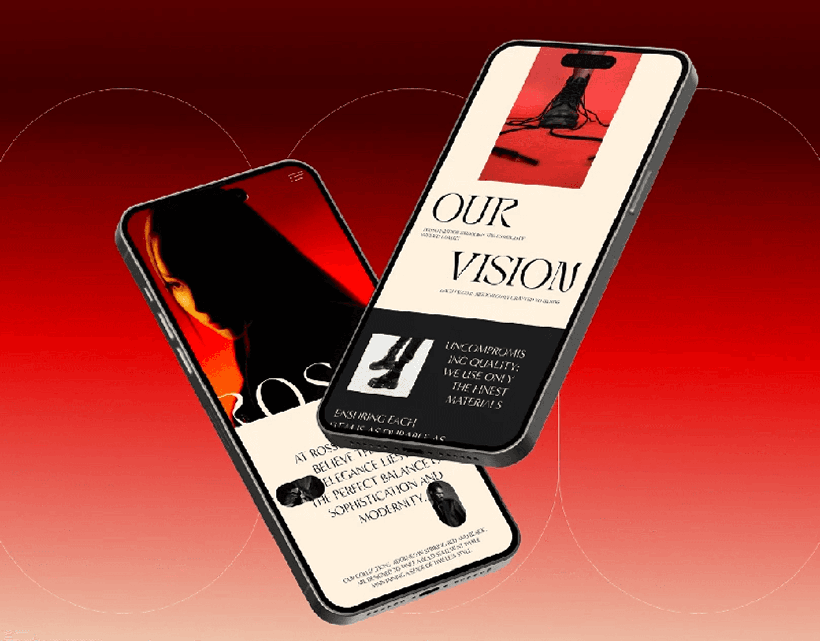 Mobile UI screens from the Rosso app design
